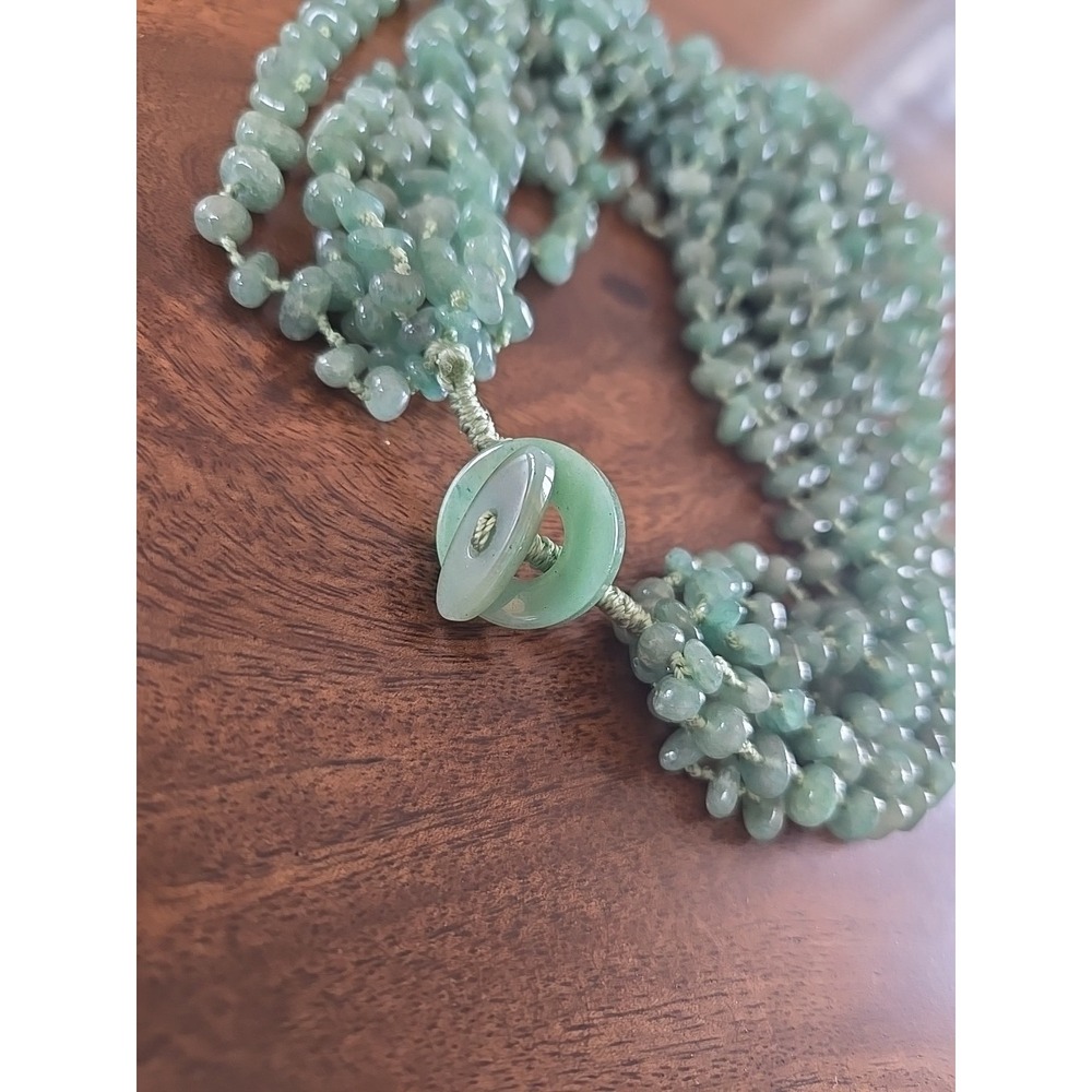 Vintage Jadeite 8 Strand Necklace Hand Knotted Silk String Toggle Clasp Rare - Picture 10 of 13